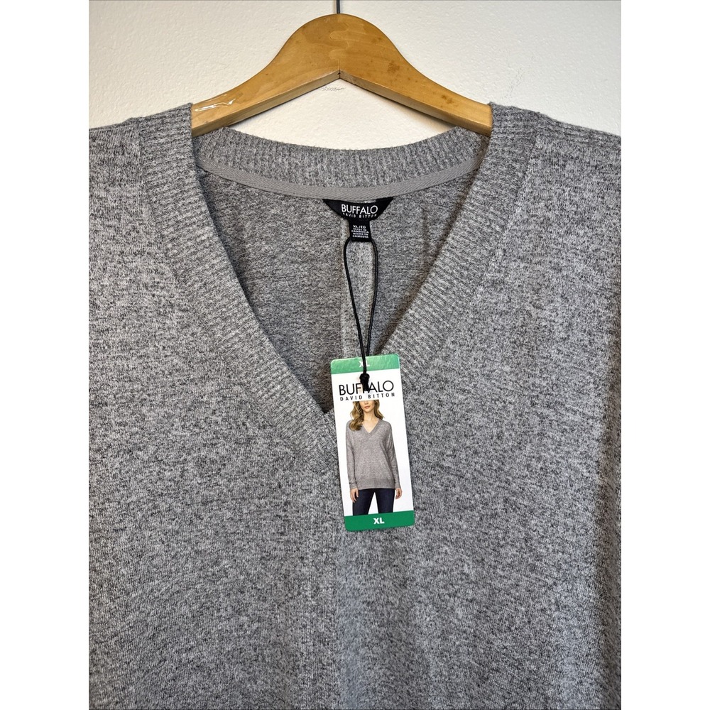 Buffalo David Bitton Sweater Adult Womens Extra Large Gray Super Soft V-Neck Top